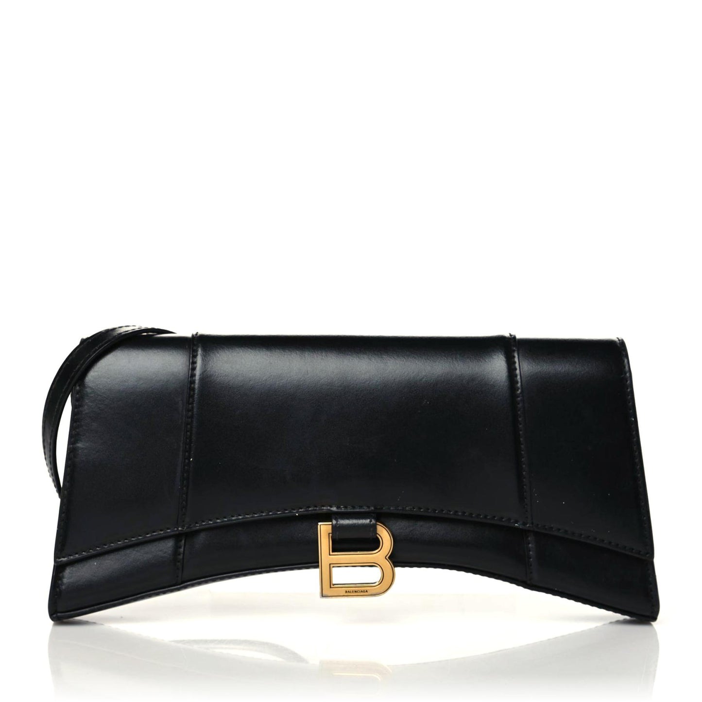 Shiny Box Calfskin Hourglass Stretch Sling Shoulder Bag Black
