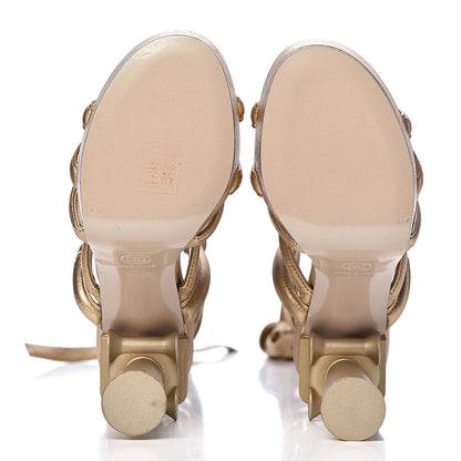 Chanel Laminated Lambskin Parthenon Platform Sandals 35 Gold 5 of 12