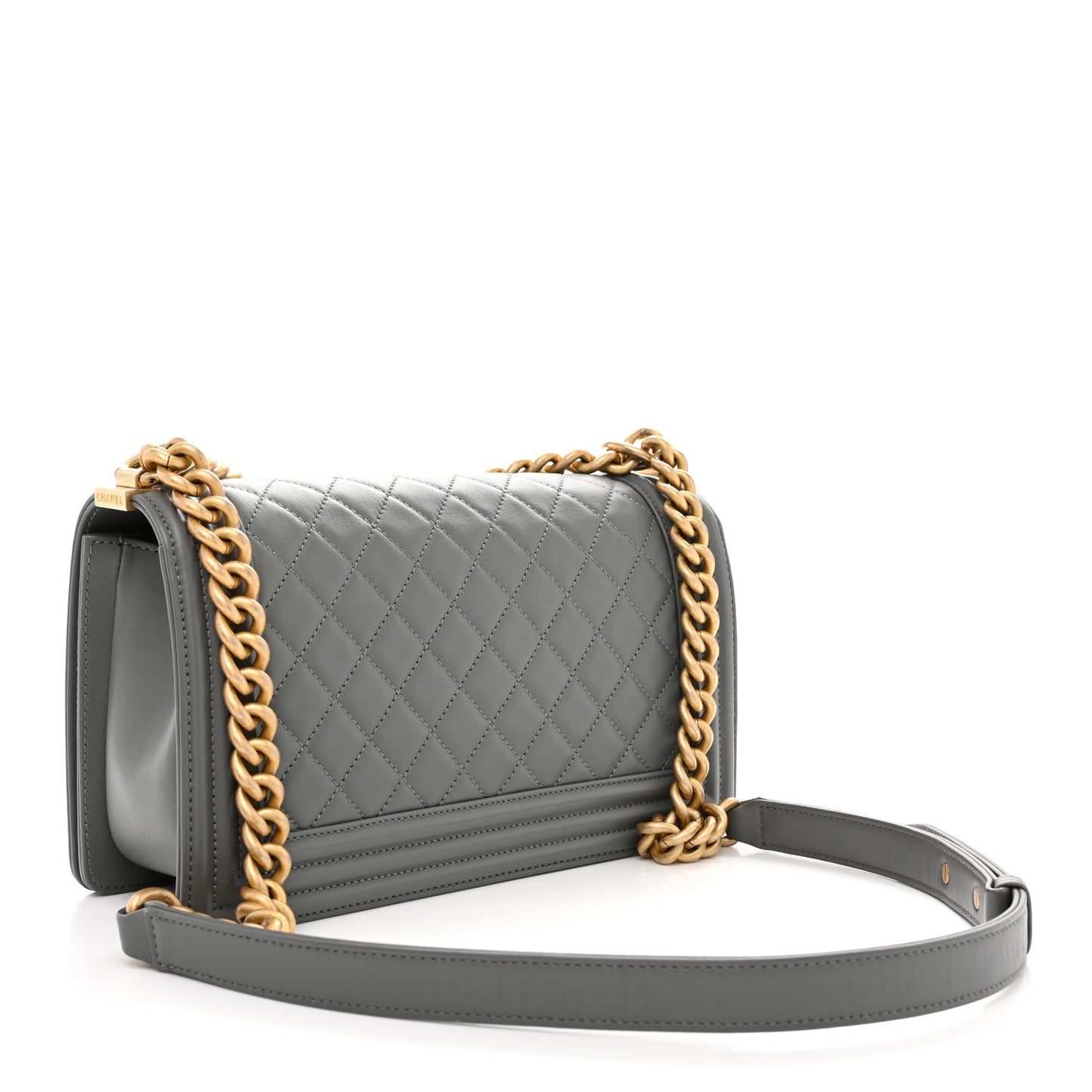Lambskin Quilted Medium Boy Flap Grey