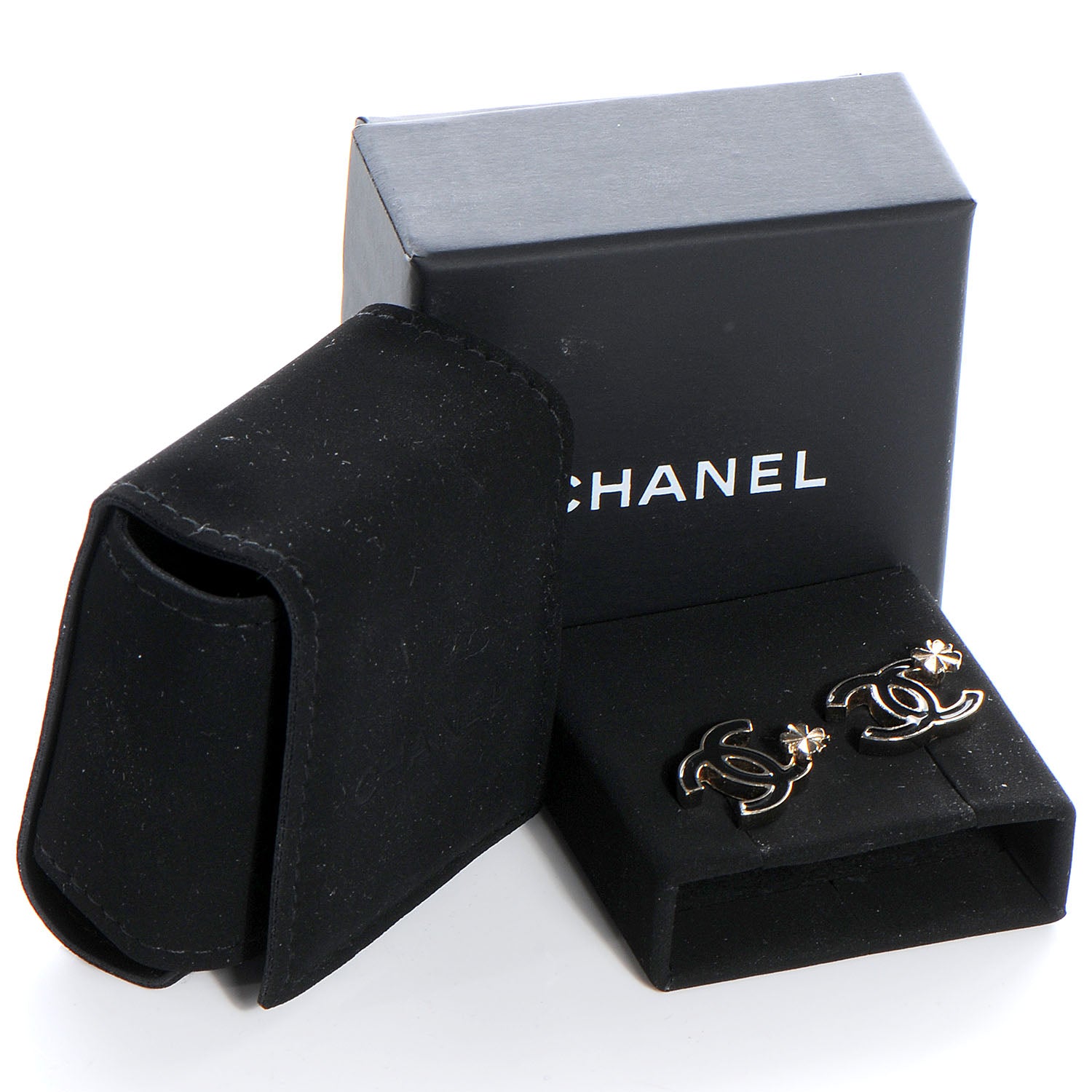 Chanel Enamel CC Clover Earrings Black and Gold 5 of 5