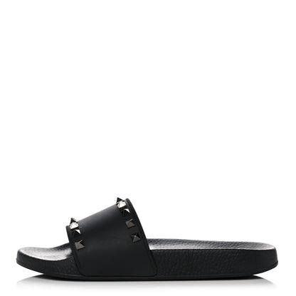 Valentino Garavani Rubber Rockstud Slide Sandals 38 Black 1 of 12