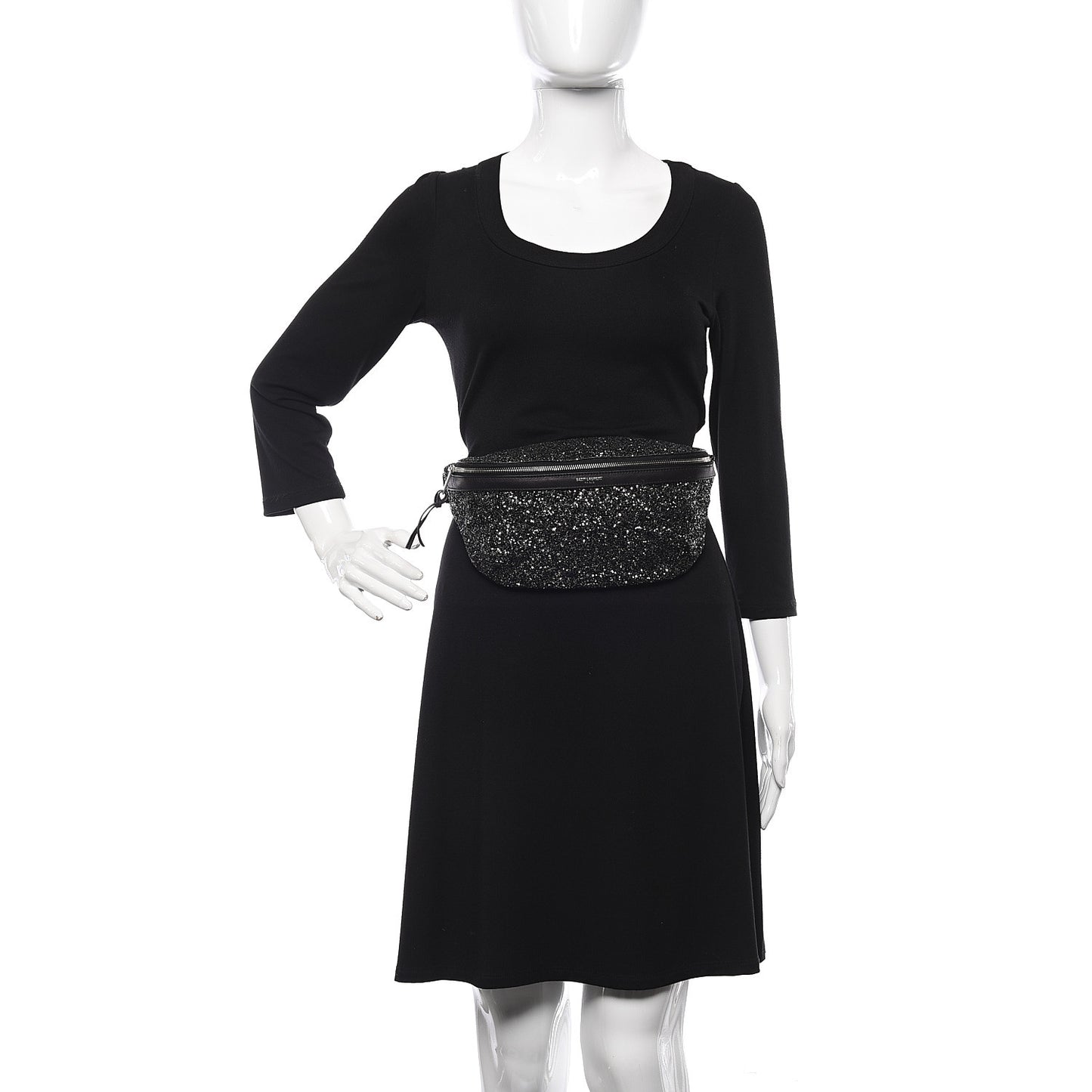 Lambskin Glitter Belt Bag Metallic Black