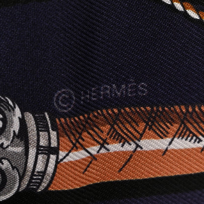 Hermes Silk Cavalcades Twilly Marine Gold Gris 4 of 4