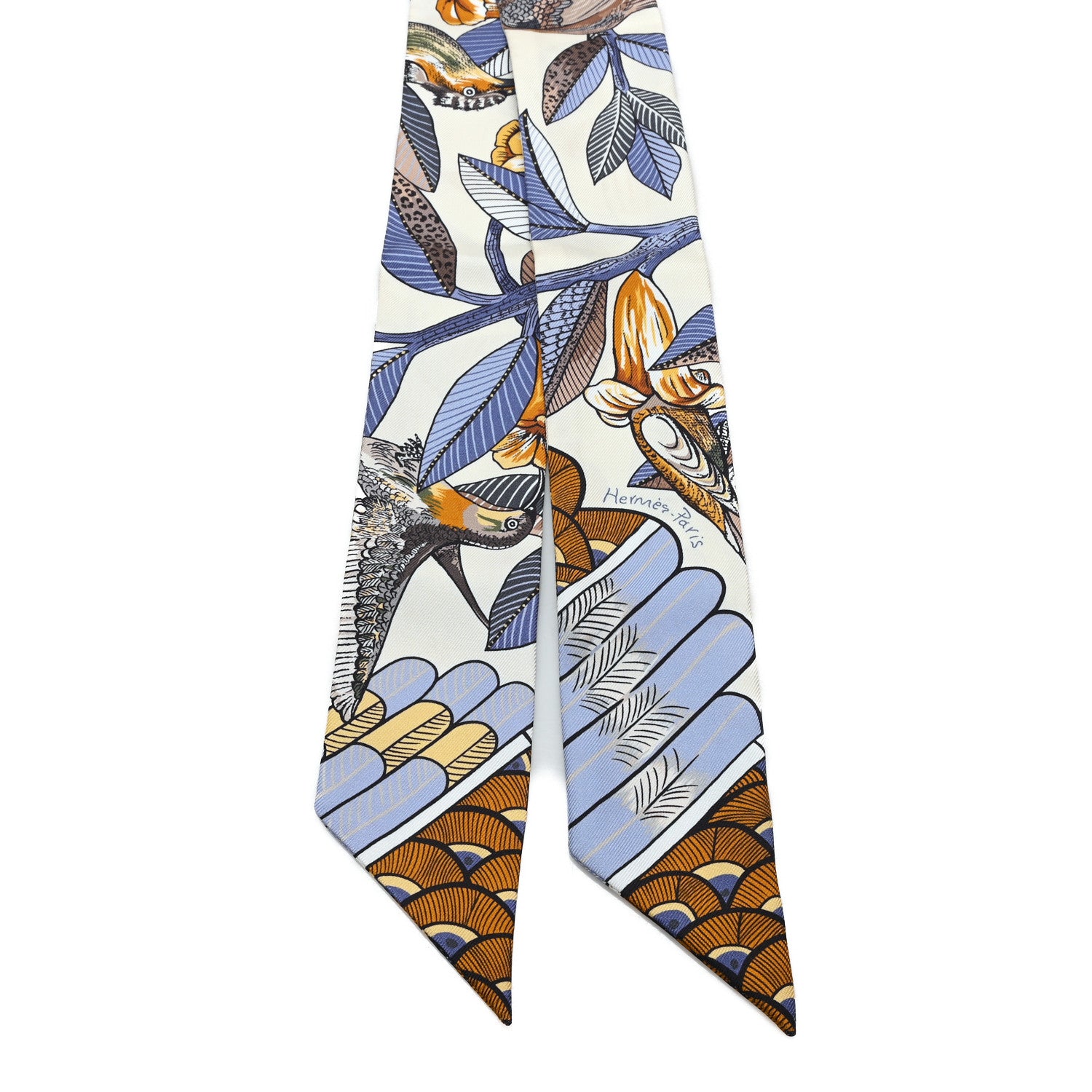 Hermes Silk Tree Of Song Twilly Creme Mauve Ocre 2 of 4