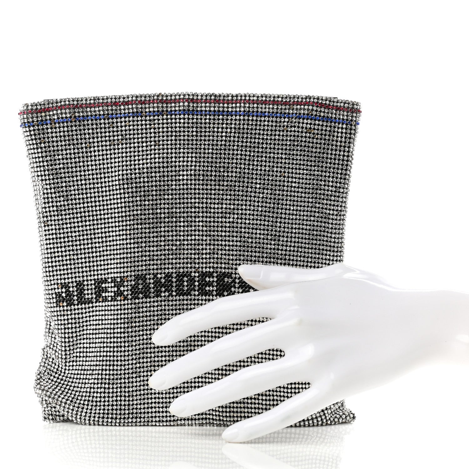 Alexander Wang Rhinestone Chain Mesh Wanglock Logo Pouch Silver Multicolor 2 of 9