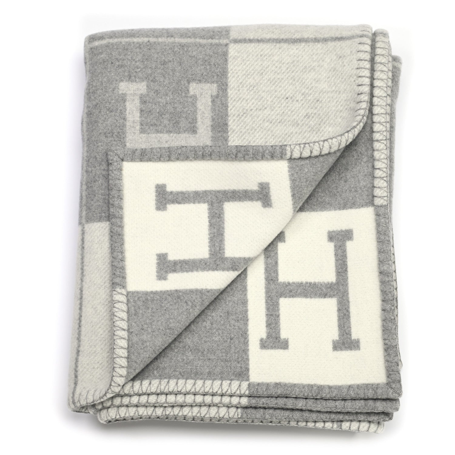 Hermes Wool Cashmere Avalon III Blanket Ecru Gris Clair 2 of 3