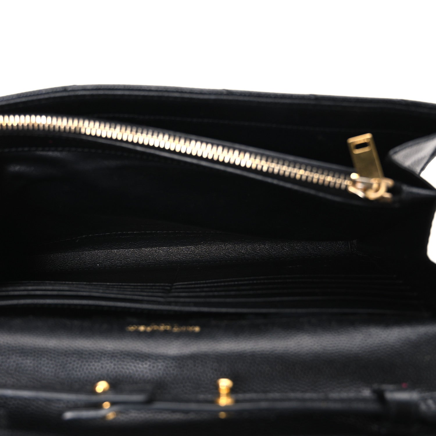 Saint Laurent Grain De Poudre Matelasse Chevron Monogram Chain Wallet Black 5 of 10