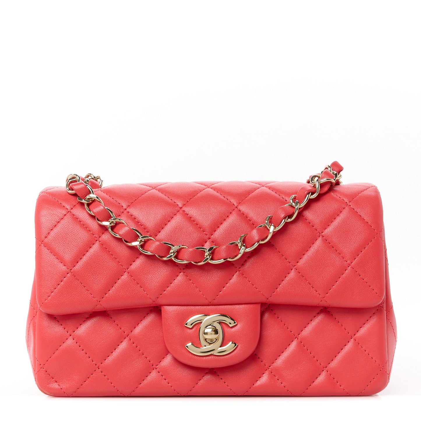 Lambskin Quilted Mini Rectangular Flap Red
