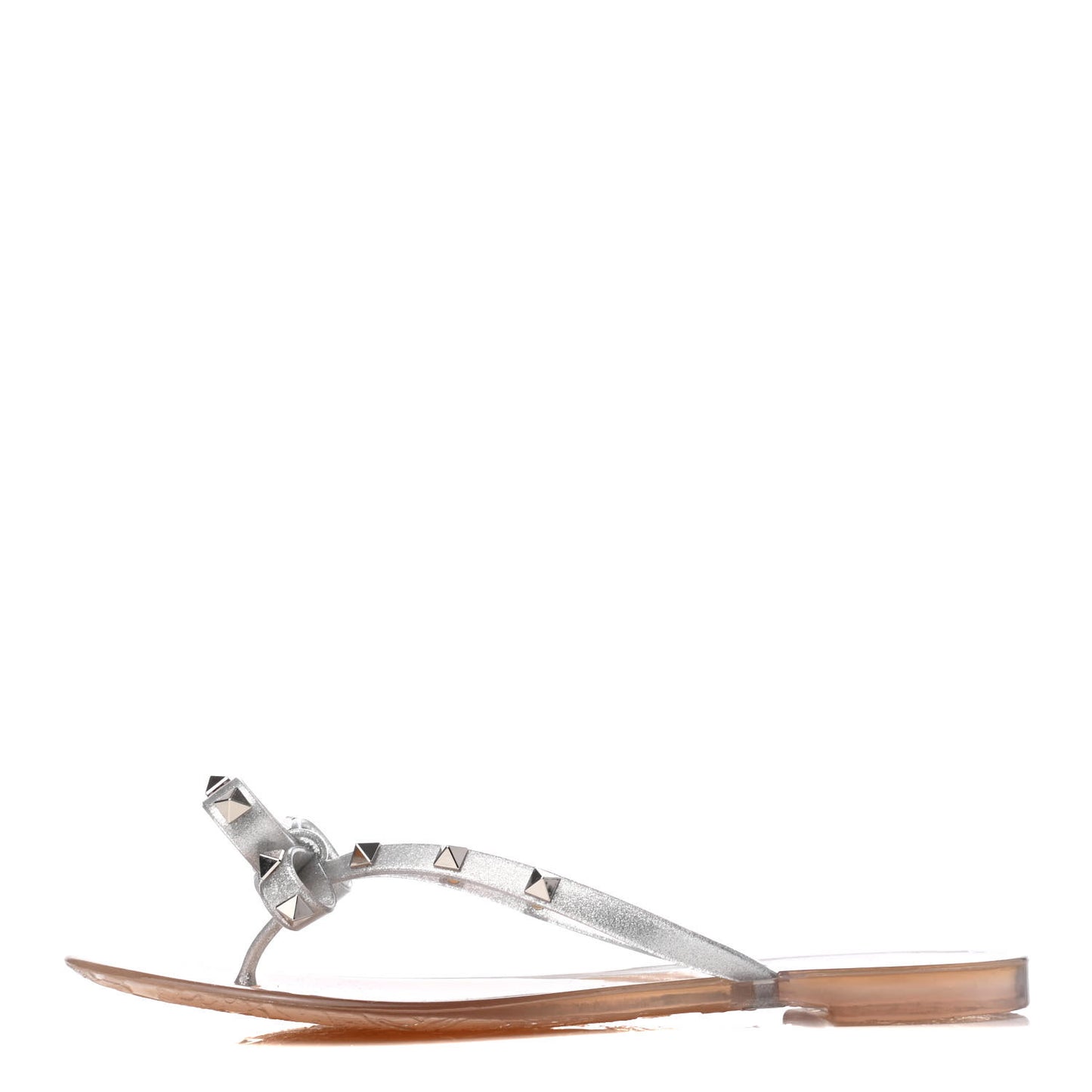 PVC Jelly Glitter Rockstud Bow Thong Sandals 41 Silver