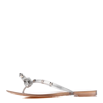 Valentino Garavani PVC Jelly Glitter Rockstud Bow Thong Sandals 41 Silver 1 of 8