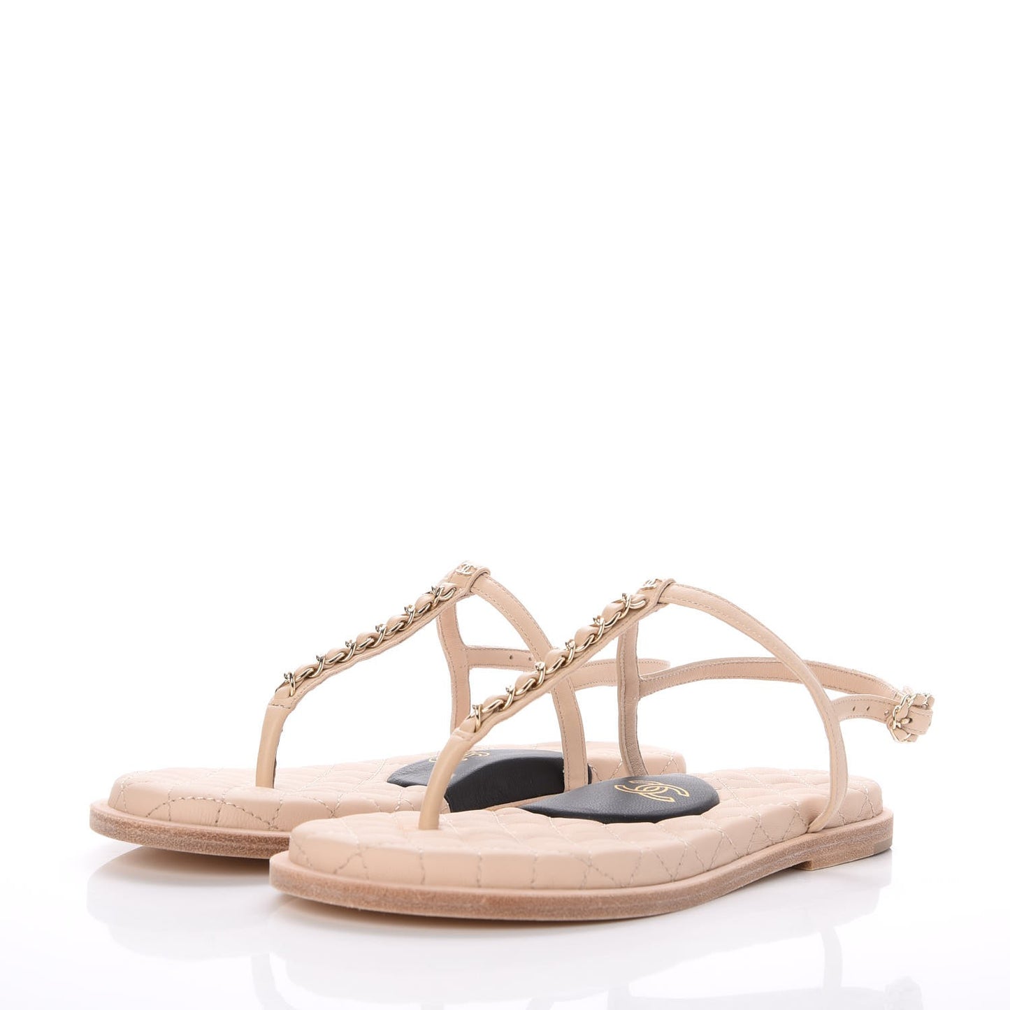 Lambskin CC Chain Thong Sandals 36 Beige