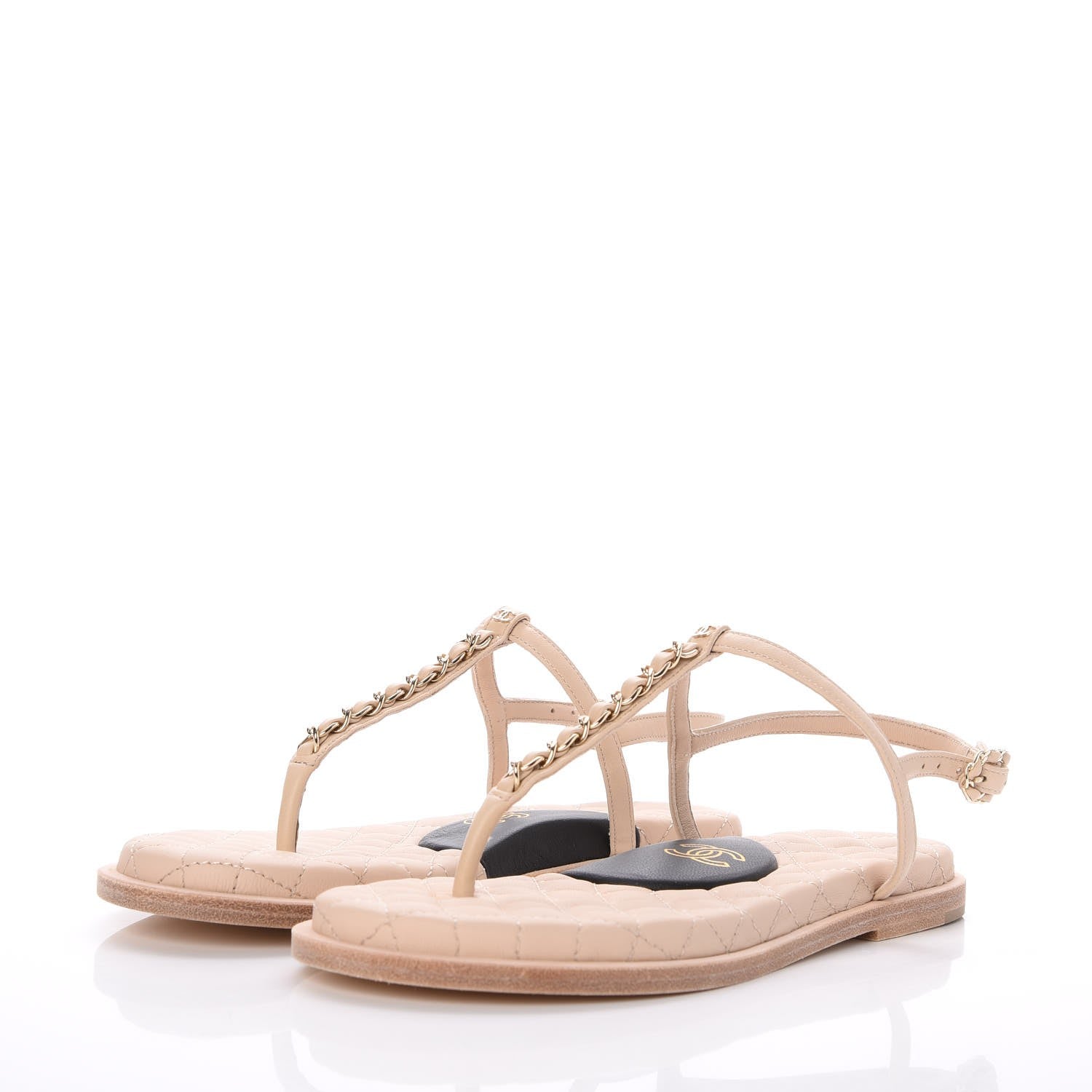 Chanel Lambskin CC Chain Thong Sandals 36 Beige 3 of 10