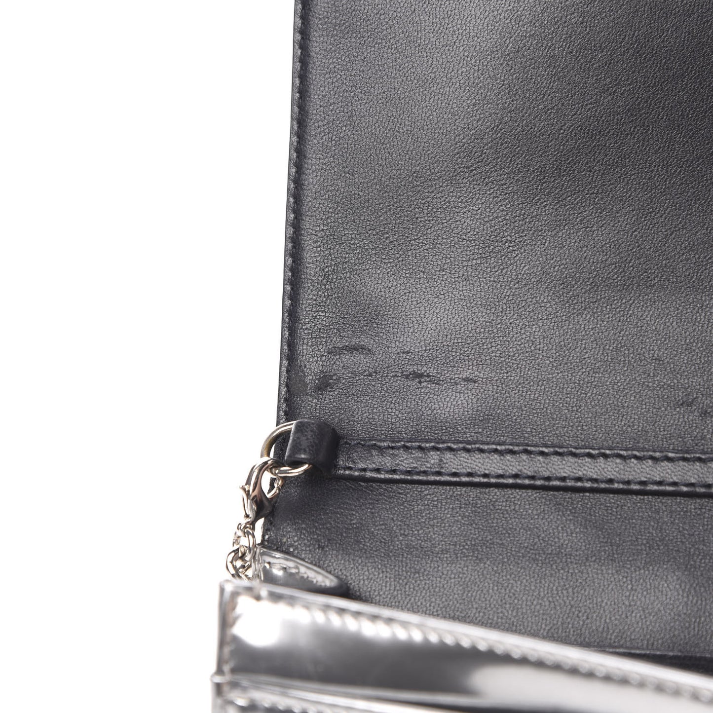 Metallic Patent Micro-Cannage Diorama Wallet on Chain Pouch Silver