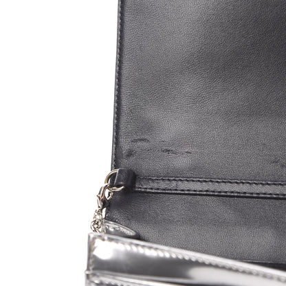 Christian Dior Metallic Patent Micro-Cannage Diorama Wallet on Chain Pouch Silver 13 of 15