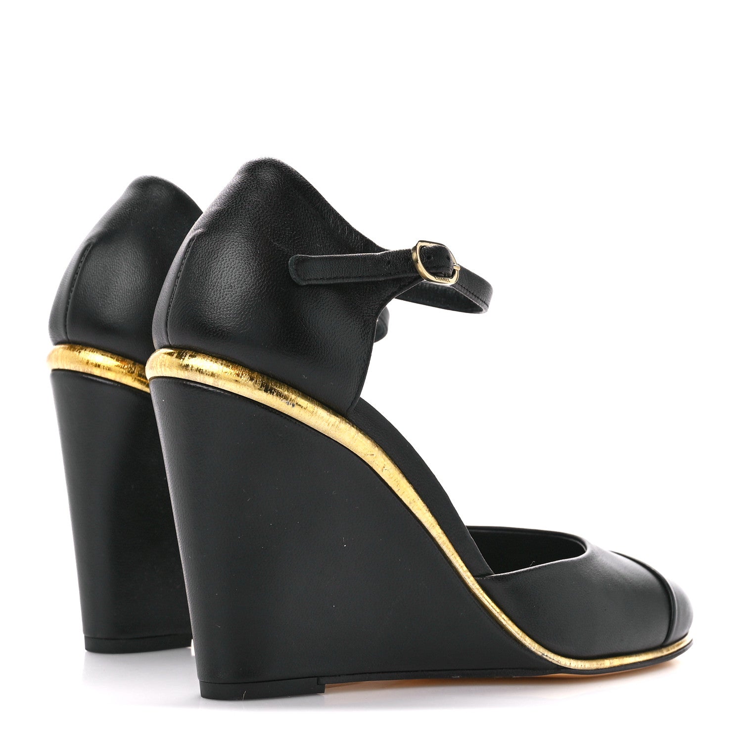 Chanel Lambskin Cap Toe Open Wedge 36 Black 4 of 8