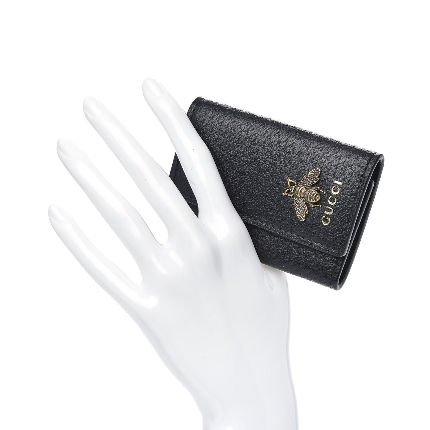 Pebbled Calfskin Bee 6 Key Holder Case Black