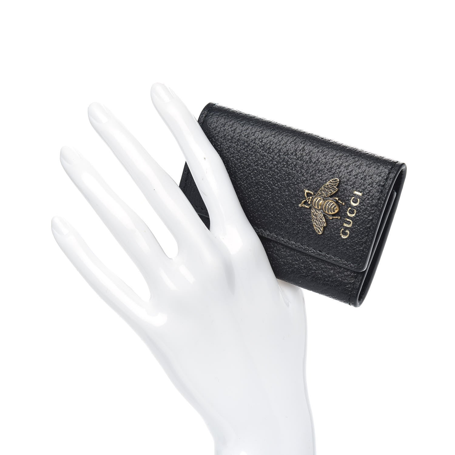 Gucci Pebbled Calfskin Bee 6 Key Holder Case Black 2 of 7