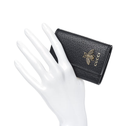 Gucci Pebbled Calfskin Bee 6 Key Holder Case Black 2 of 7