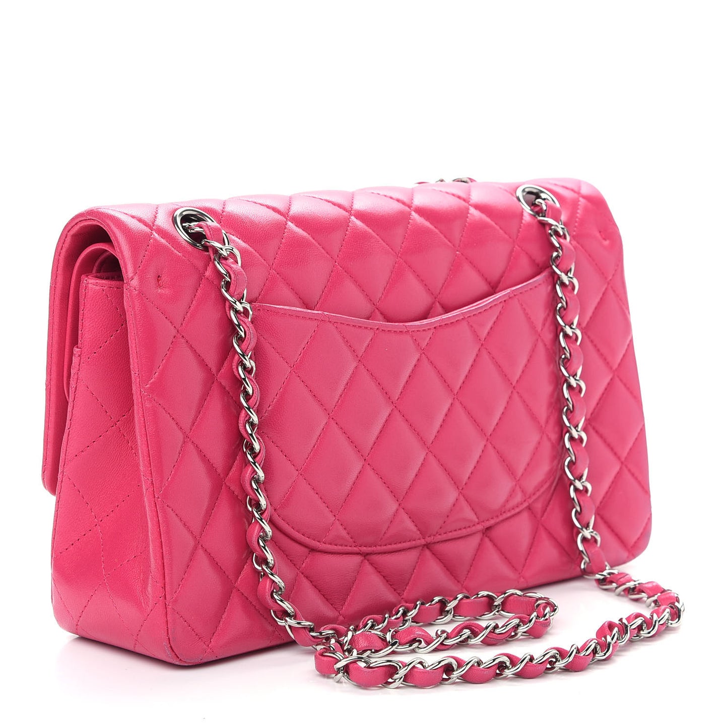Lambskin Quilted Medium Double Flap Dark Pink