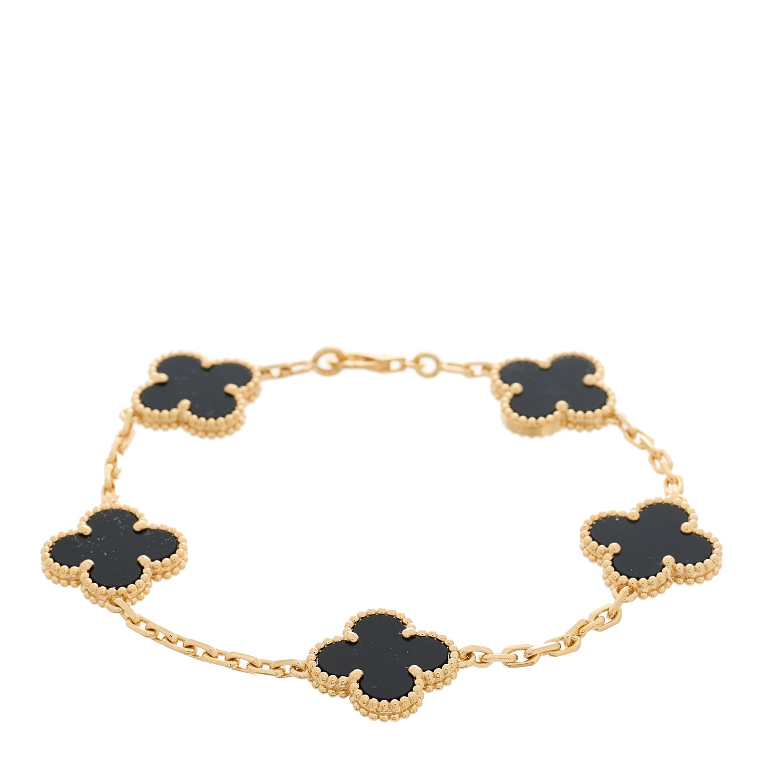 Van Cleef & Arpels 18K Yellow Gold Black Onyx 5 Motifs Vintage Alhambra Bracelet 1 of 5