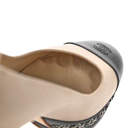 Chanel Calfskin CC Cap Toe Platform Chain Pumps 37.5 Beige Black 10 of 17