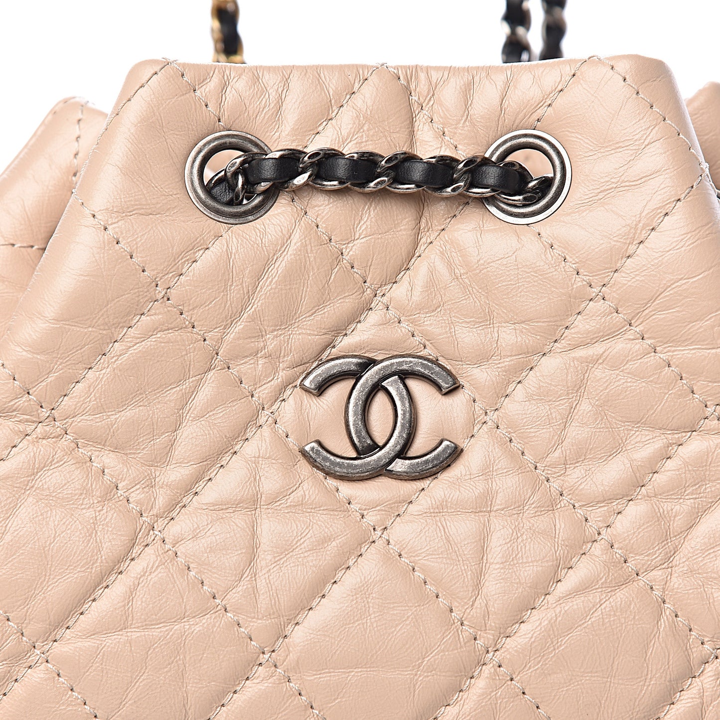Aged Calfskin Quilted Gabrielle Backpack Beige Black