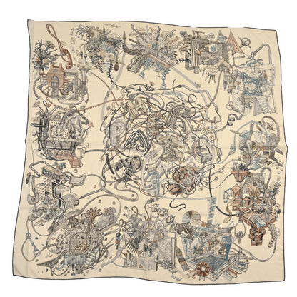 Hermes Cashmere Silk Le Monde D'Hermes Shawl 140 White Ardoise Etoupe 1 of 3