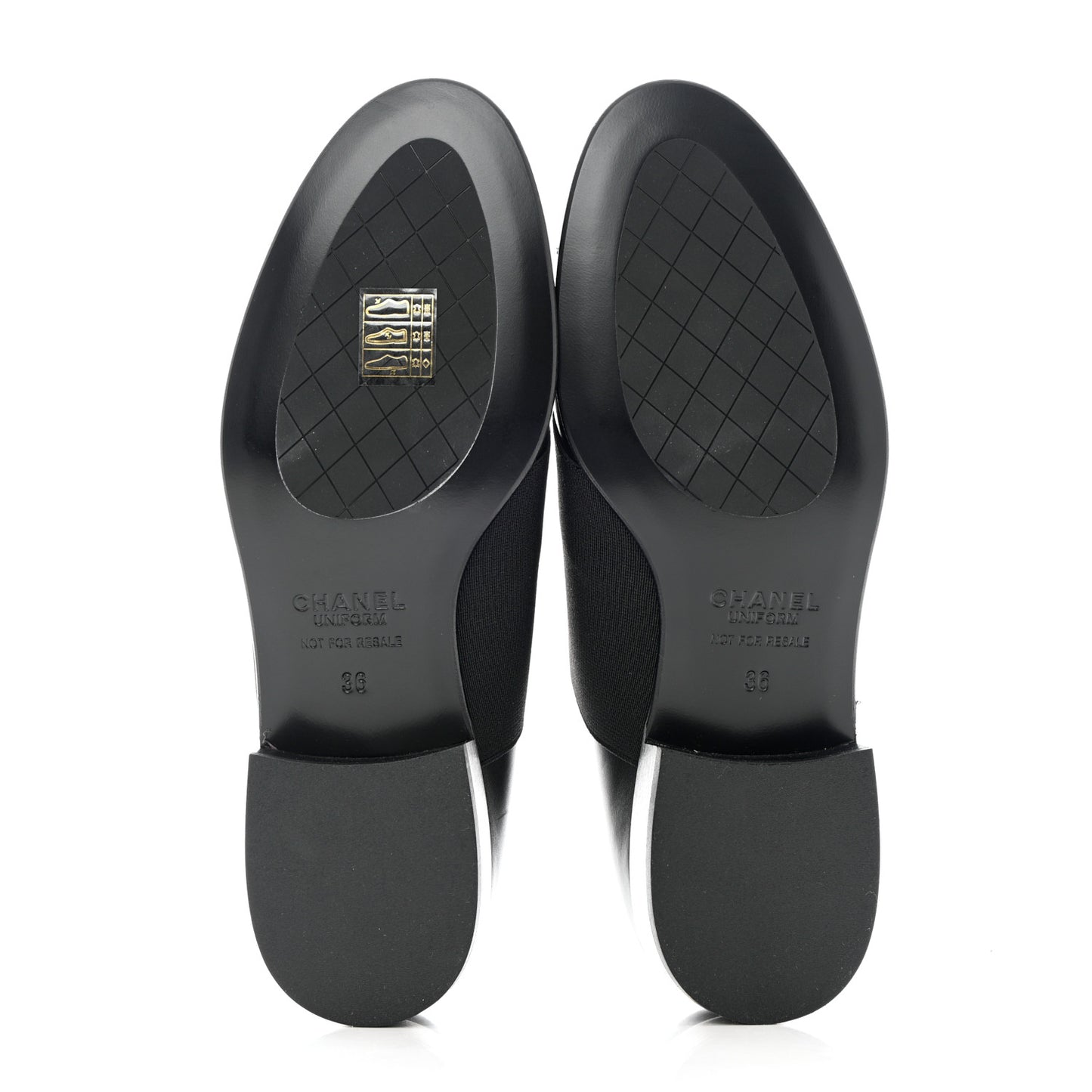 Calfskin Elastic Lace Up Cap Toe CC Loafers 36 Black