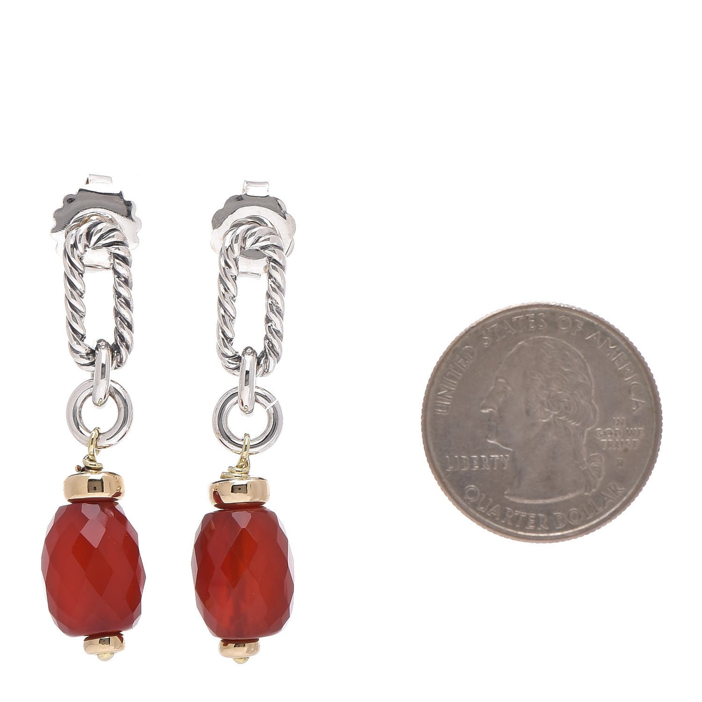 Sterling Silver 18K Yellow Gold Carnelian Figaro Earrings