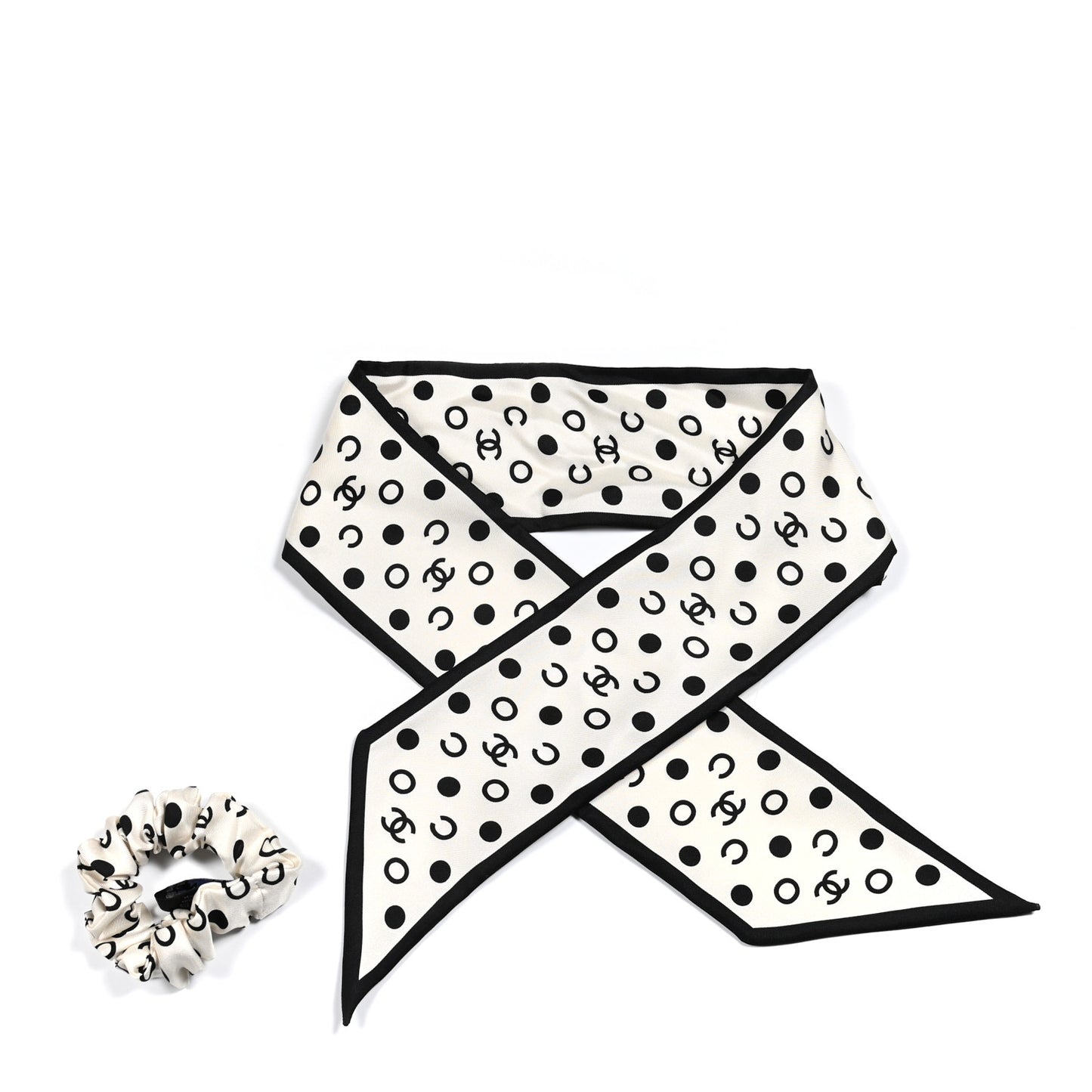 Silk CC Twilly Hair Tie Ivory Black