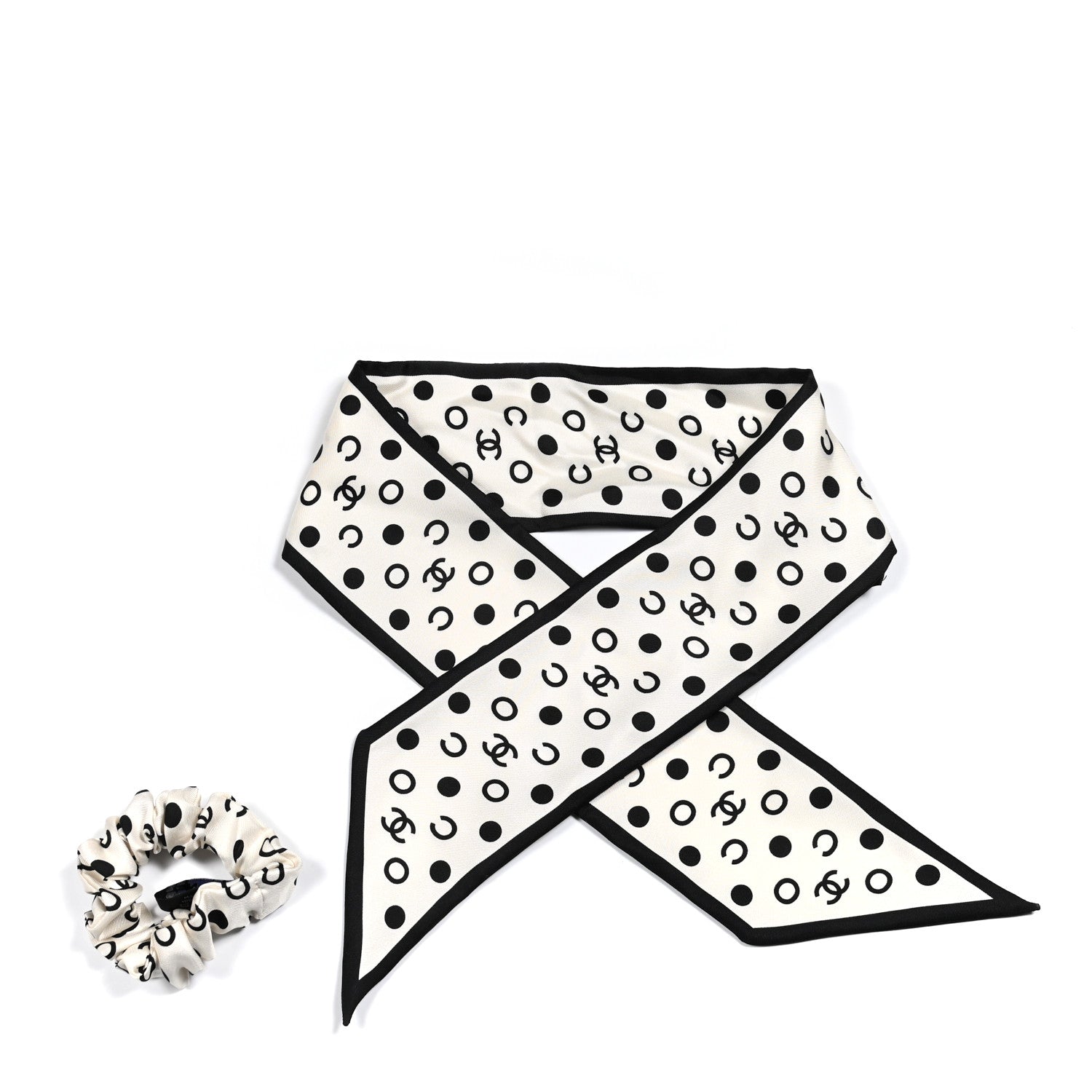 Chanel Silk CC Twilly Hair Tie Ivory Black 1 of 5