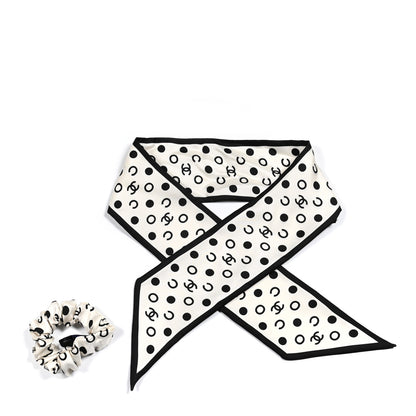 Chanel Silk CC Twilly Hair Tie Ivory Black 1 of 5
