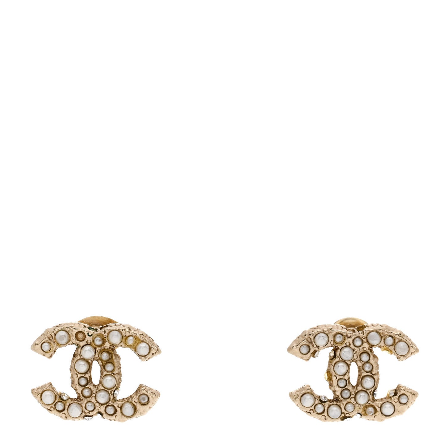 Metal Graduated Pearl Crystal CC Earrings Light Gold