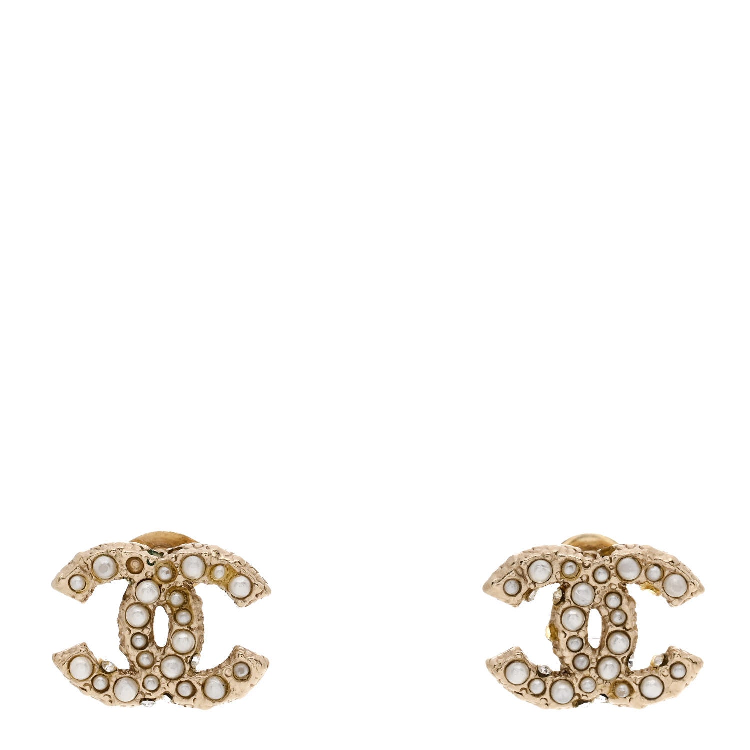 Chanel Metal Graduated Pearl Crystal CC Earrings Light Gold 1 of 6