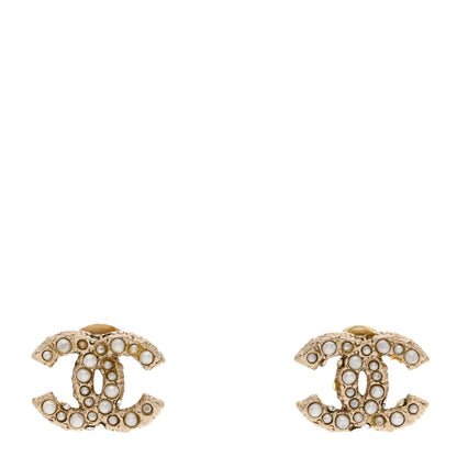 Chanel Metal Graduated Pearl Crystal CC Earrings Light Gold 1 of 6