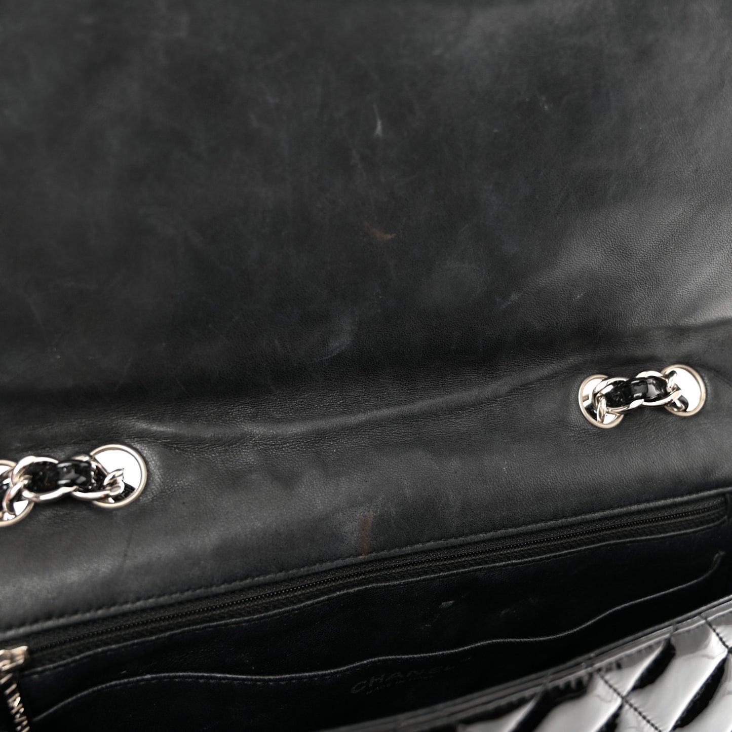 Patent Quilted Jumbo Single Flap Black