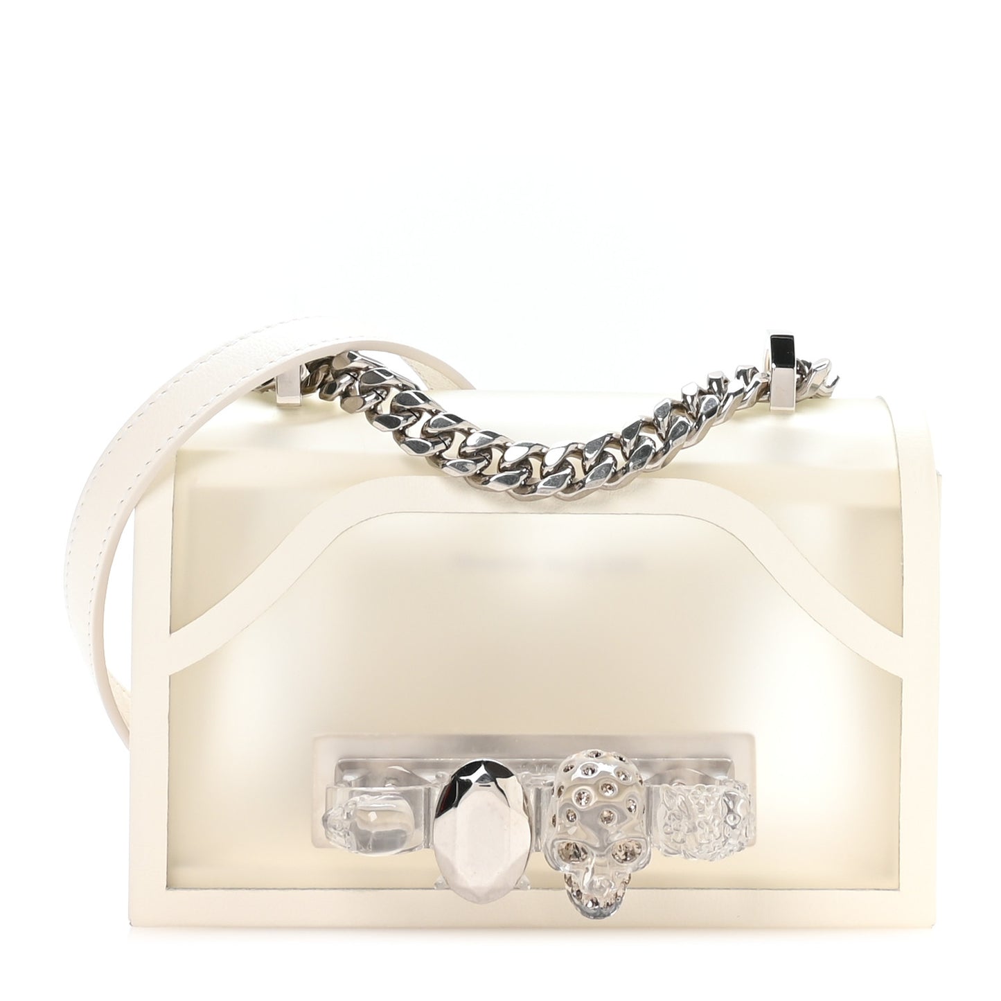 Polyurethane Calfskin Transparent Jeweled Knuckle Satchel Clear White