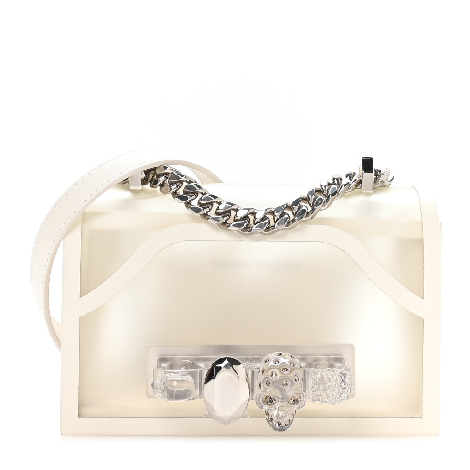 Alexander McQueen Polyurethane Calfskin Transparent Jeweled Knuckle Satchel Clear White 1 of 9