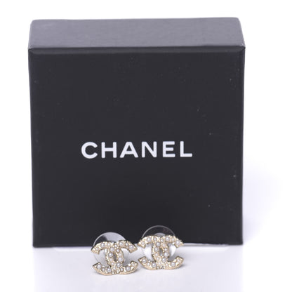 Chanel Metal Graduated Pearl Crystal CC Earrings Light Gold 5 of 5