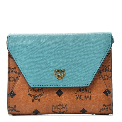 MCM Visetos Tri-Fold Love Letter Flap Wallet Cognac Oasis Green 1 of 6