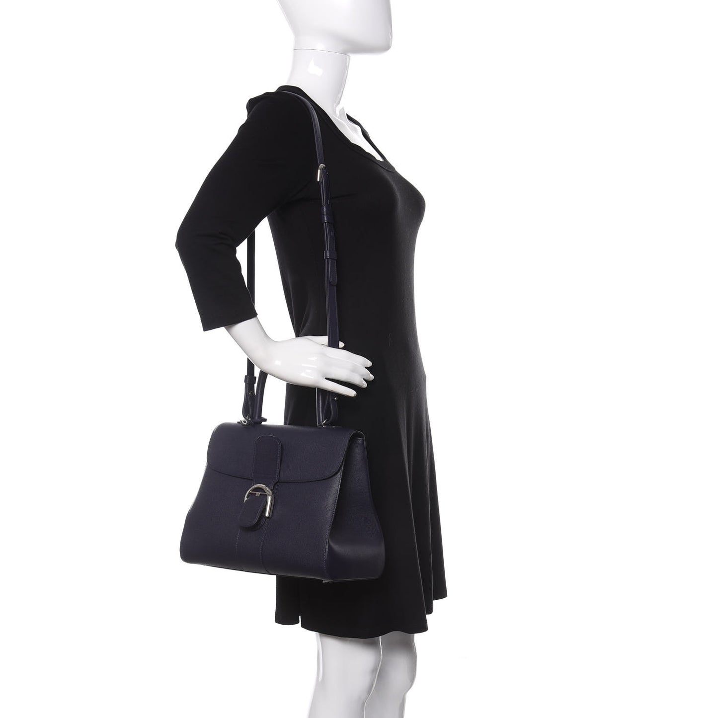Grained Calfskin Brillant MM Satchel Navy