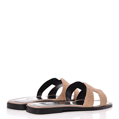 Hermes Suede Goatskin Crystal Powder Oran Sandals 38 Pale Gold Beige Pink 4 of 12