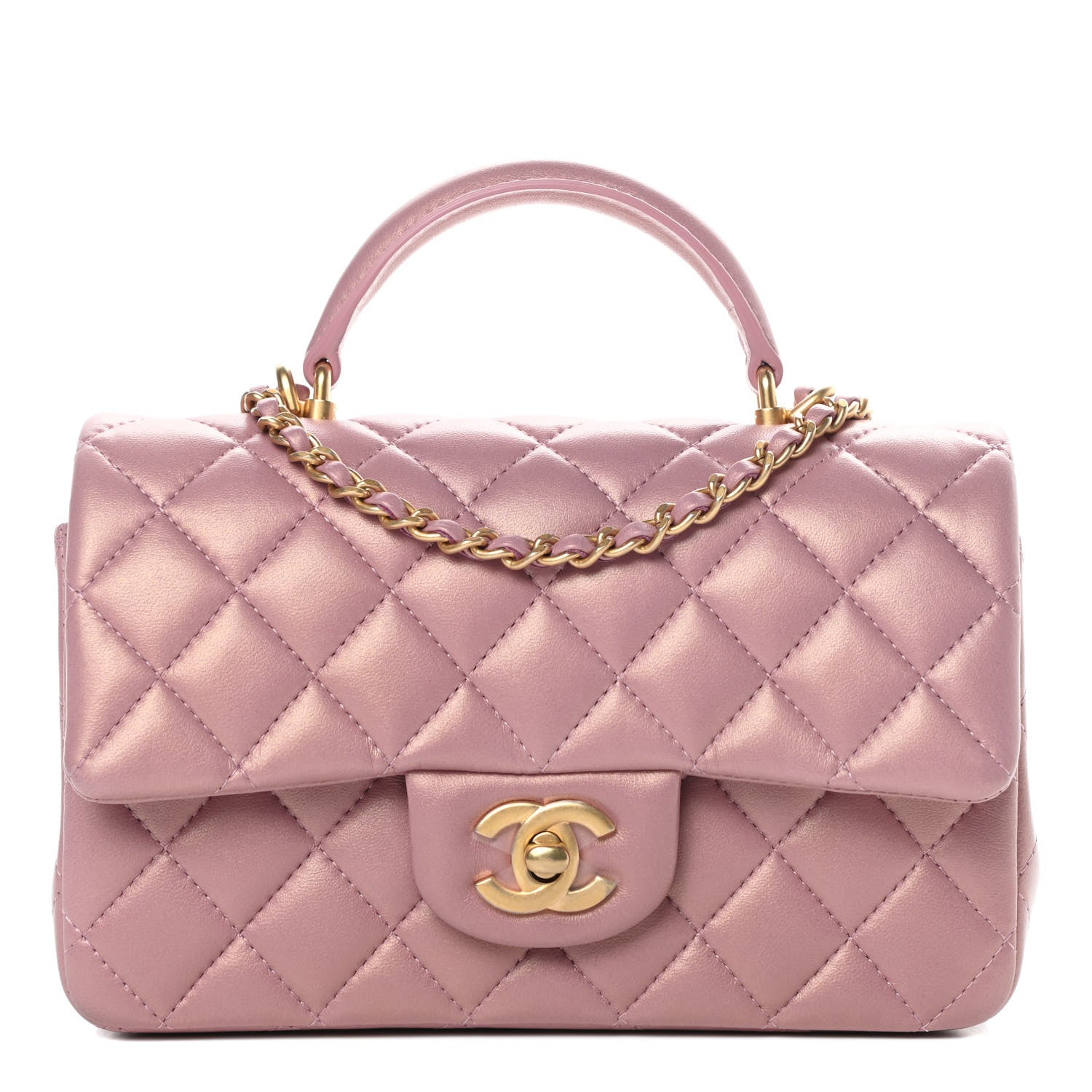 Chanel Iridescent Lambskin Quilted Mini Top Handle Rectangular Flap Pink 1 of 11