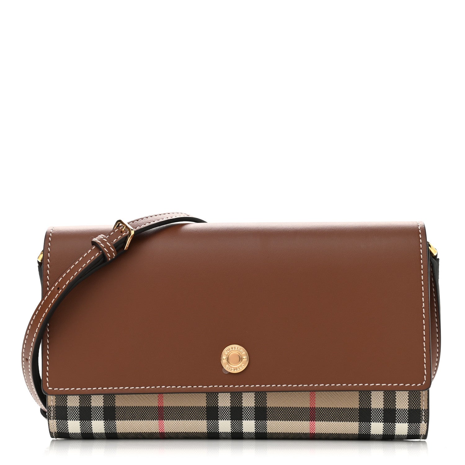Burberry Calfskin Vintage Check Wallet With Detachable Strap Archive Beige Tan 1 of 10