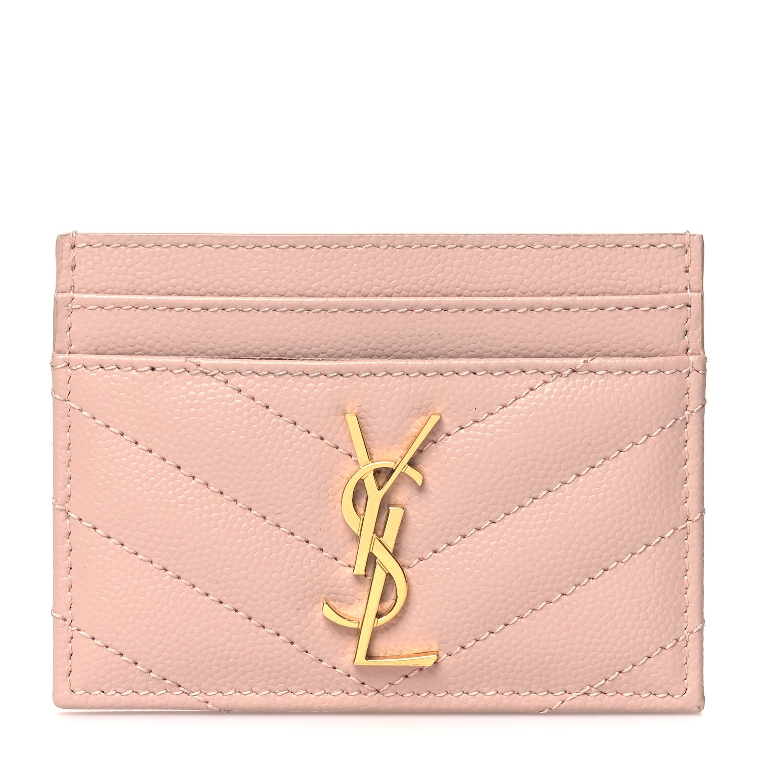 Saint Laurent Grain De Poudre Matelasse Chevron Monogram Credit Card Case Pale Pink 1 of 11