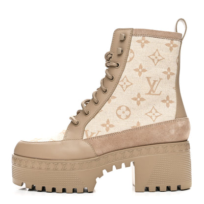 Louis Vuitton Suede Calfskin Laureate Platform Desert Boots 37 Beige 1 of 9