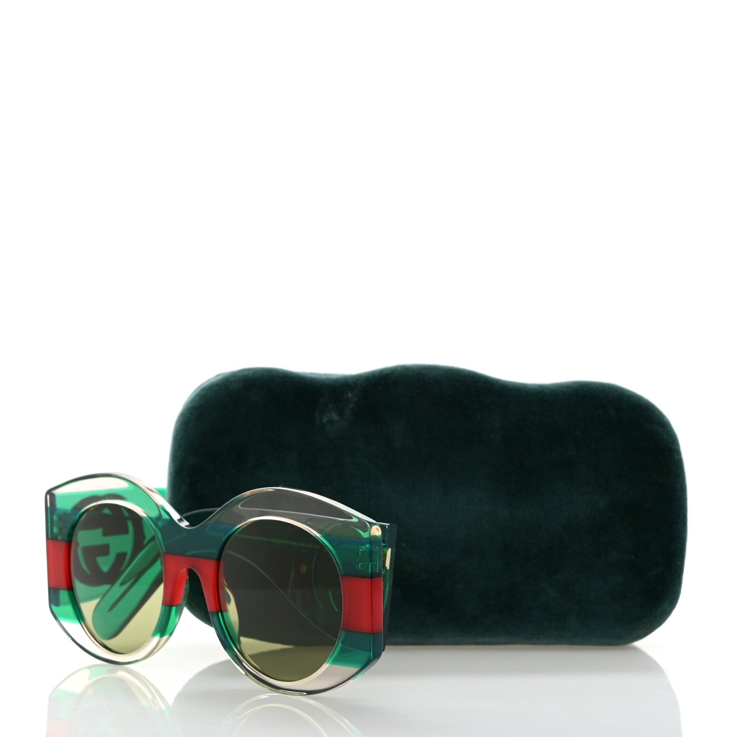 Gucci Acetate Round Frame Sunglasses GG0177S Green Red 9 of 9