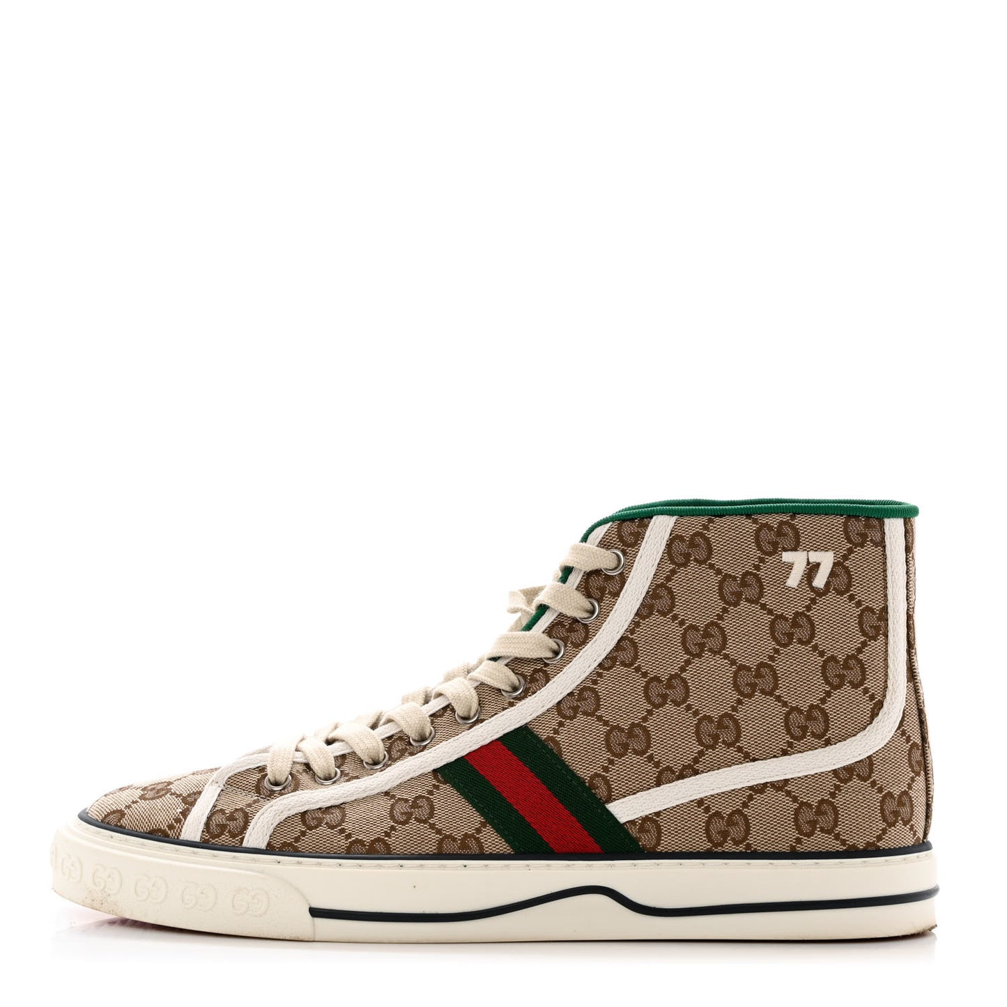 GG Monogram Web Mens 1977 Tennis High Top Sneakers 9.5 Beige Ebony Mystic White