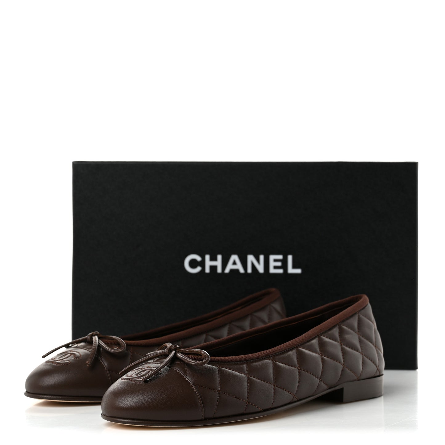 Lambskin Quilted CC Cap Toe Ballerina Flats 36.5 Chocolate