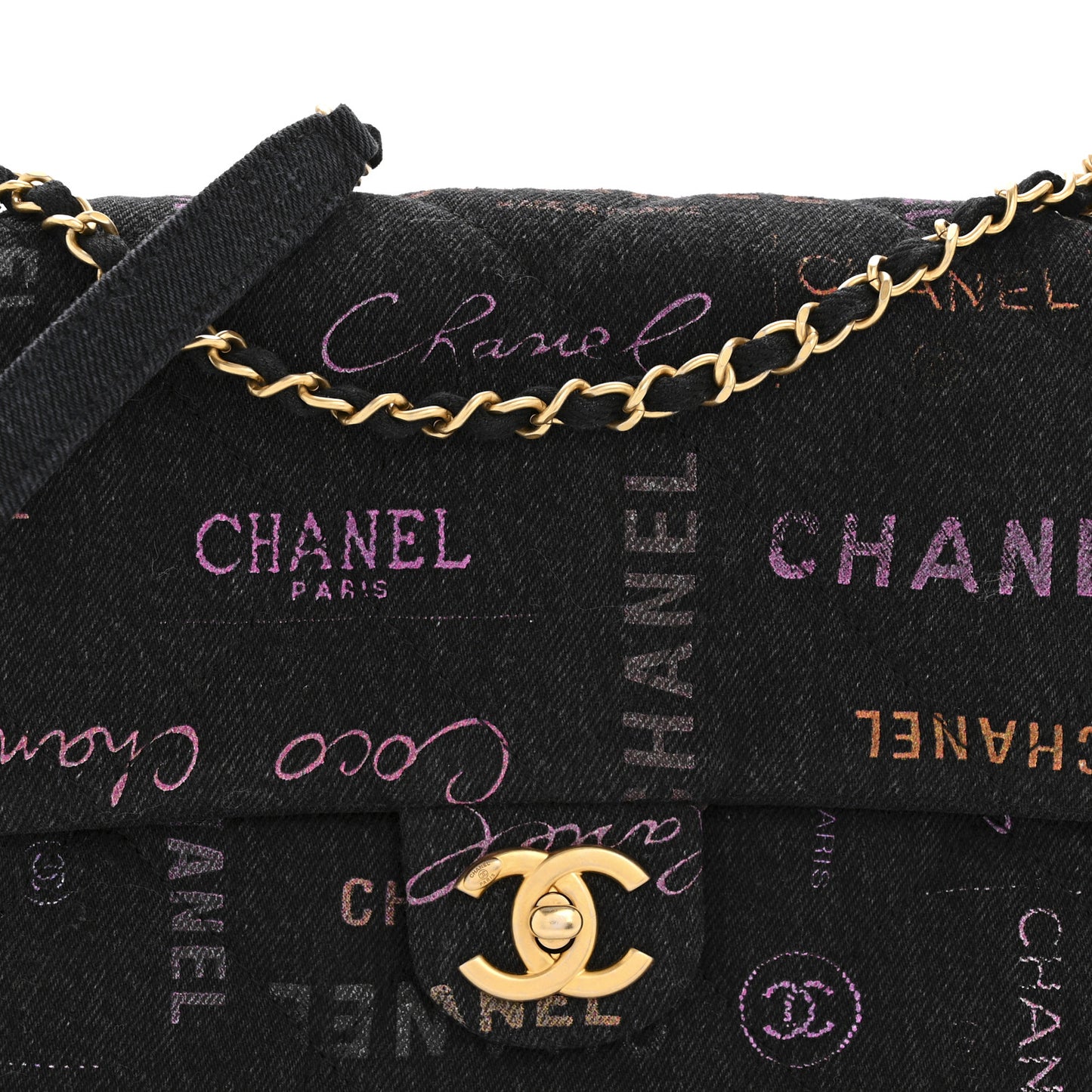 Denim Quilted Denim Mood Large Flap Black Multicolor